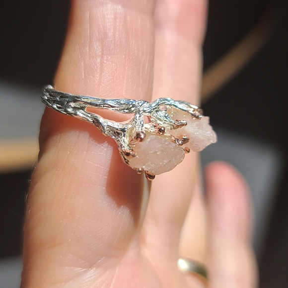 Morganite raw nugget gemstone sterling ring sz8 - Picture 3 of 6